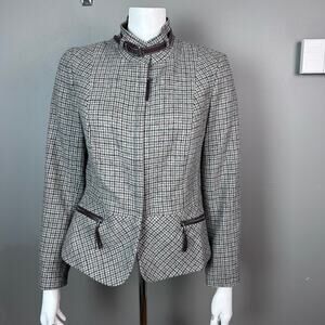 Talbots jacket 12 P blazer wool belted VTG Old Money houndstooth plaid gray